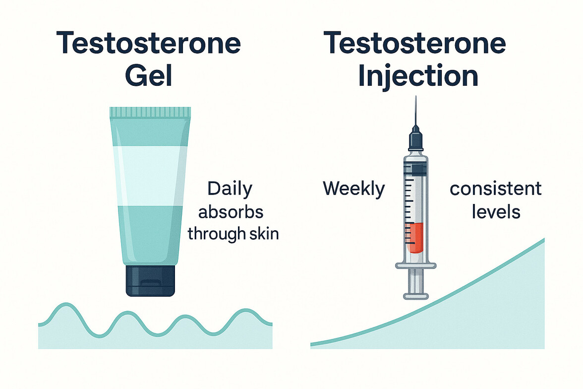 TRT comparison: testosterone gel absorption vs injection stability.